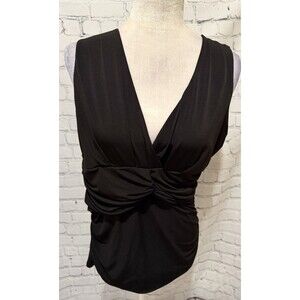 VENUS black sleeveless surplice draped V-neck top Blouse Size XL